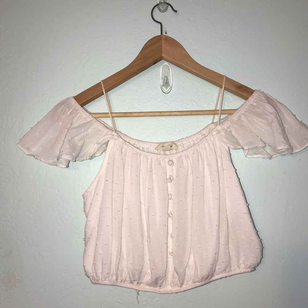 One the Land cropped off shoulder blouse